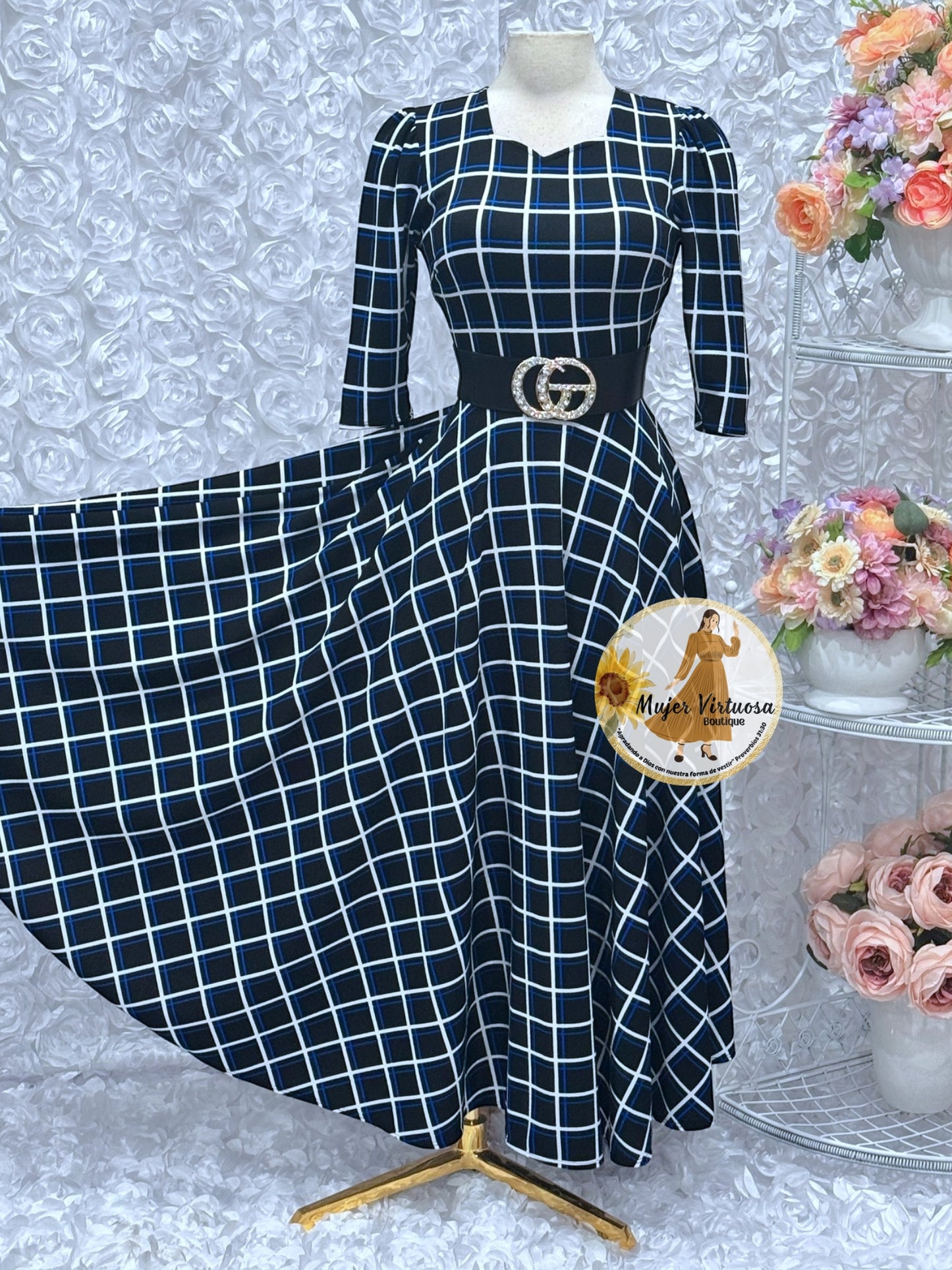 Lucy Black/Blue Plaid Dress