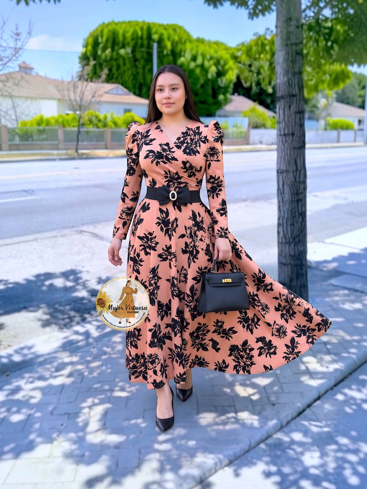 Larissa Pink & Velvet Floral Dress