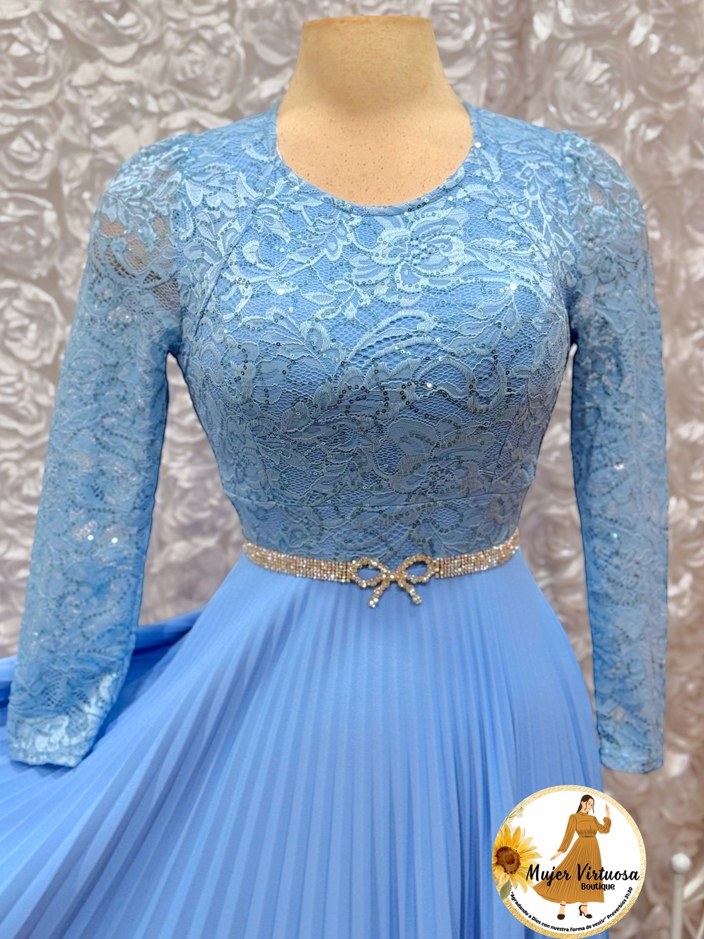 Arely Sky Blue Lace & Crepe Dress