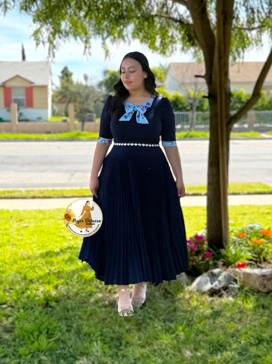 Madelyn Navy Pleated Dress