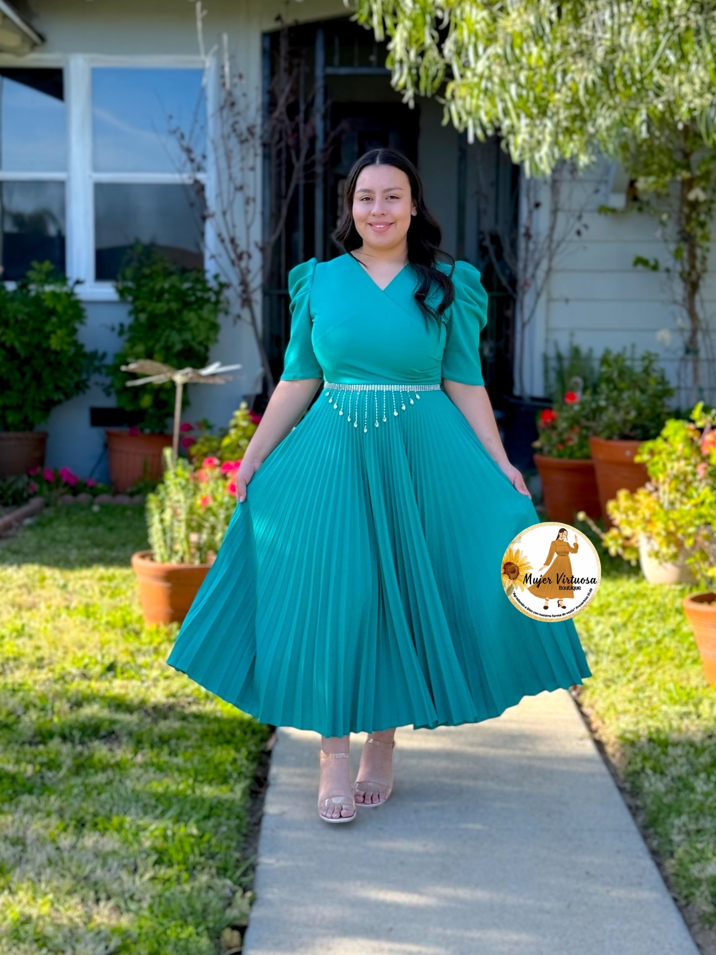 Jessica Turquesa Pleated Dress