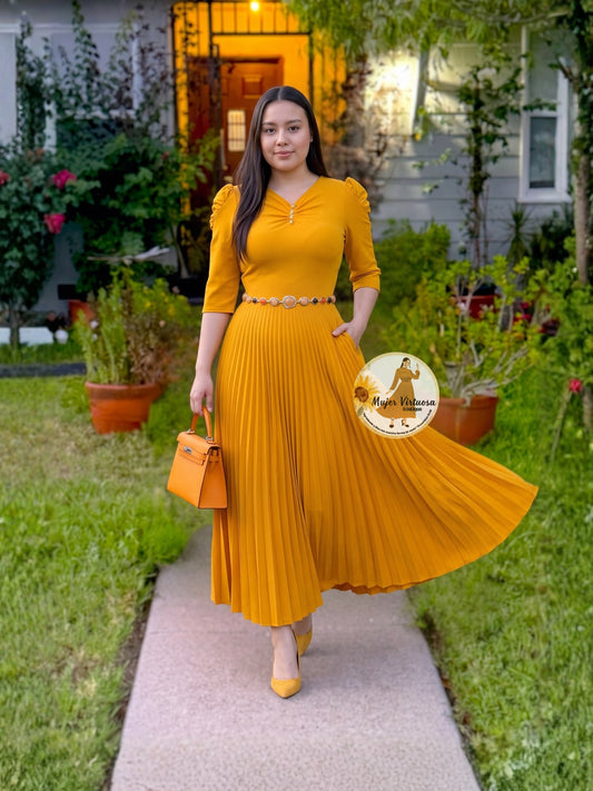 Sasha Mustard Brooch Dress