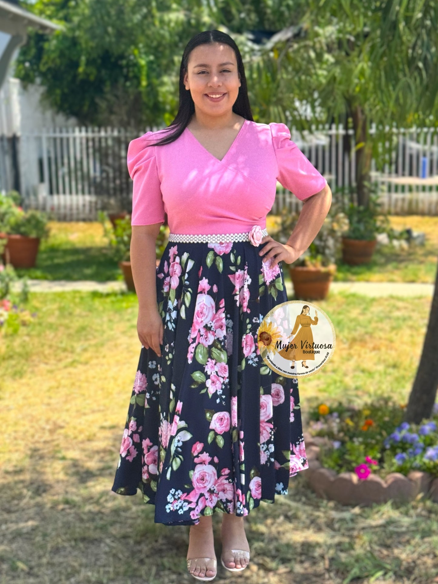 Suri Pink/Navy Floral Dress