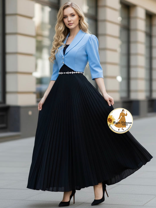 Emely Sky Blue & Black Dress