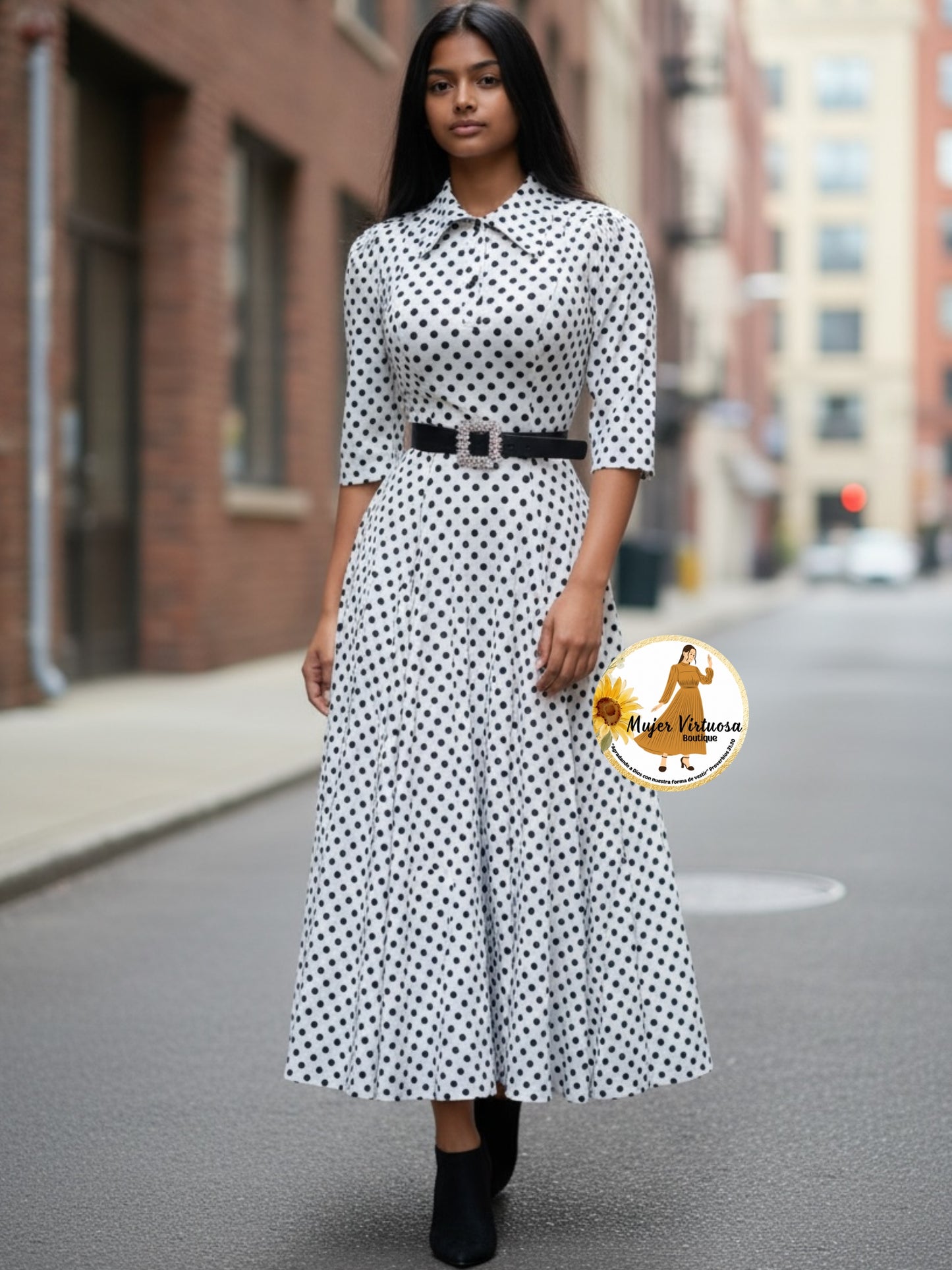 Minerva White Polka Dot Dress