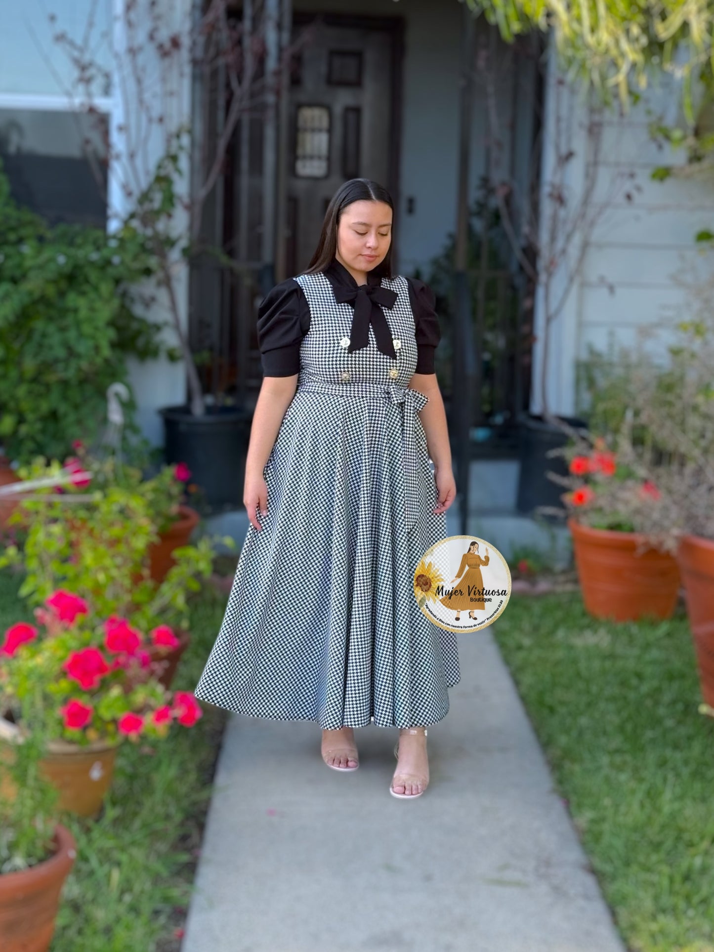 Rosy Black & White Plaid Overall