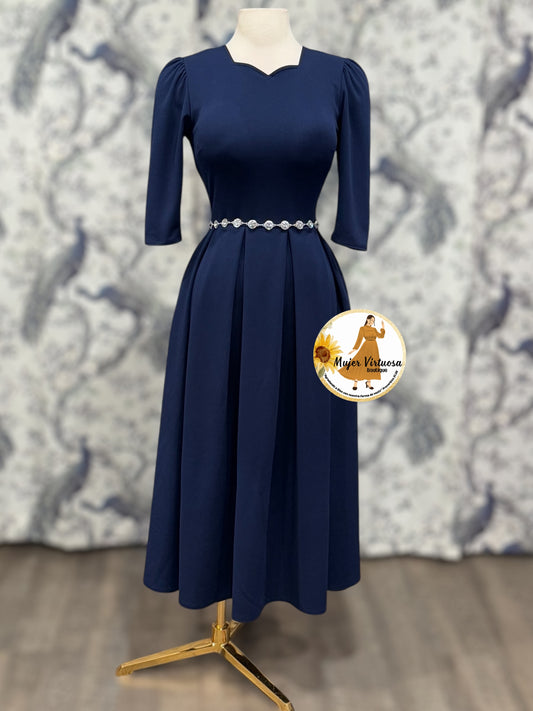 Jasmine Navy Dress con Paletones