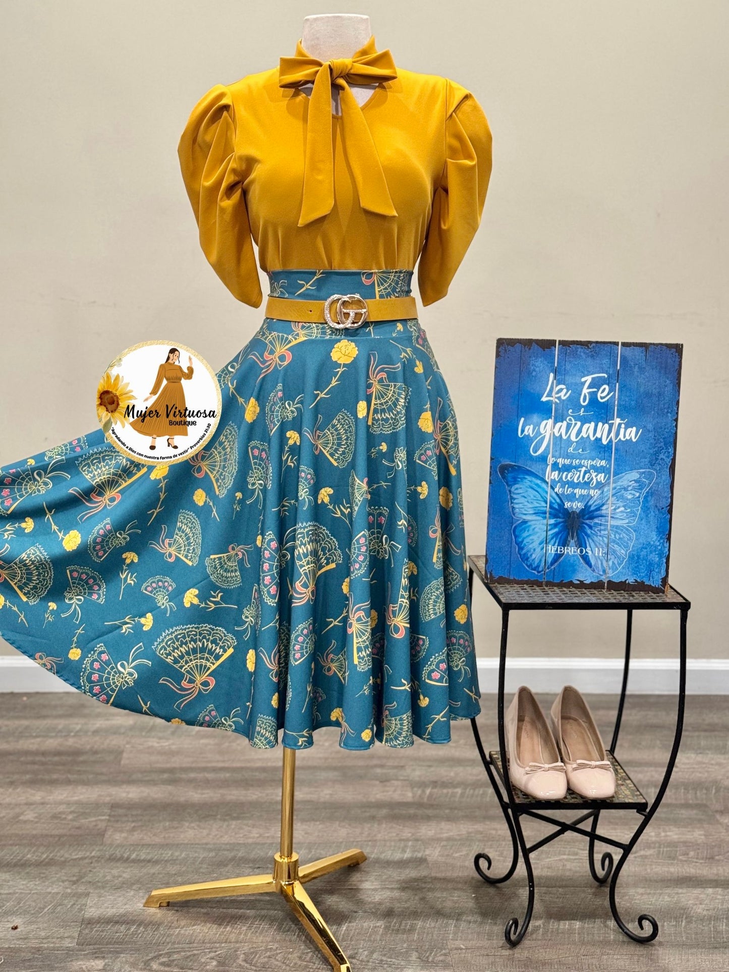 Teal Floral Midi Skirt