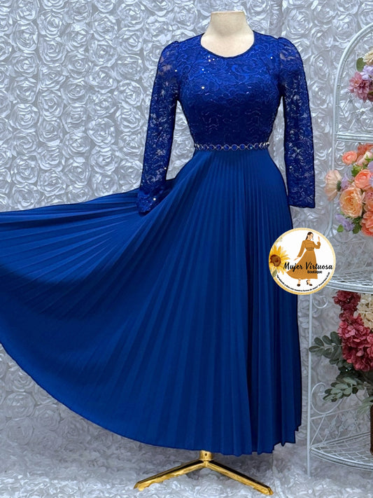 Arely Royal Blue Lace & Crepe Dress