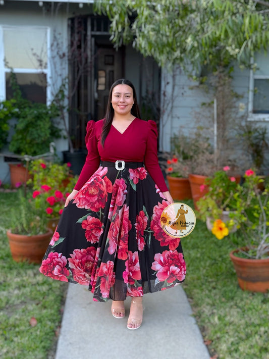 Larissa Burgundy & Black Mesh Dress