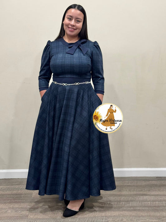 Juliette Navy Blue Plaid Dress