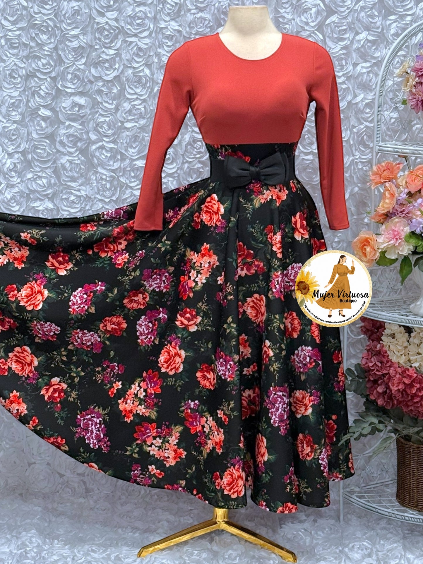 Alicia Rust & Black Floral Dress