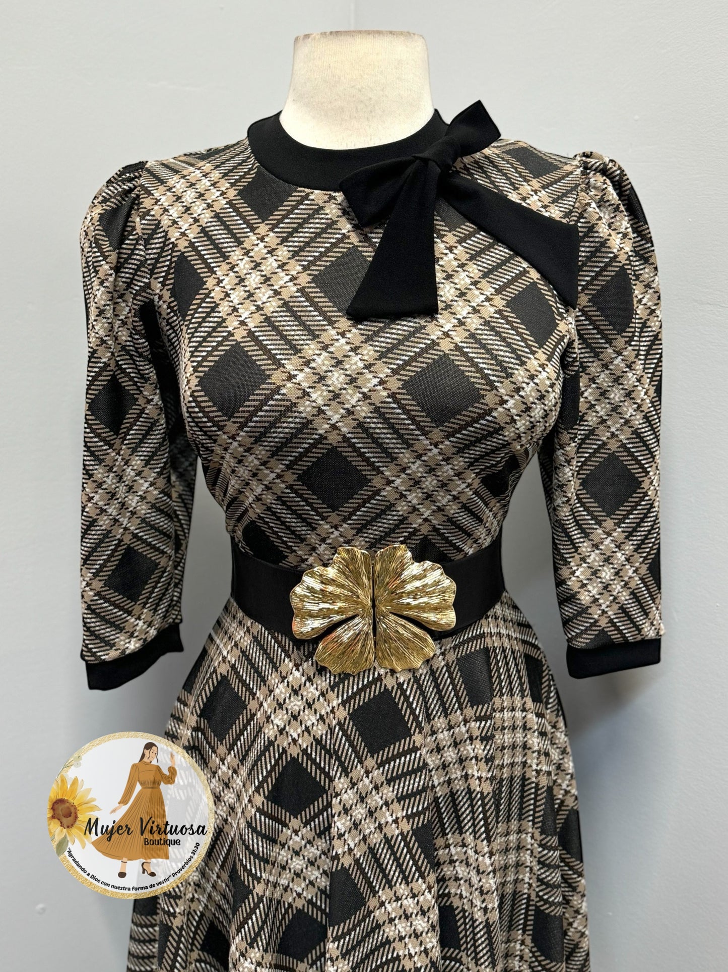 Juliette Black & Beige Plaid Dress