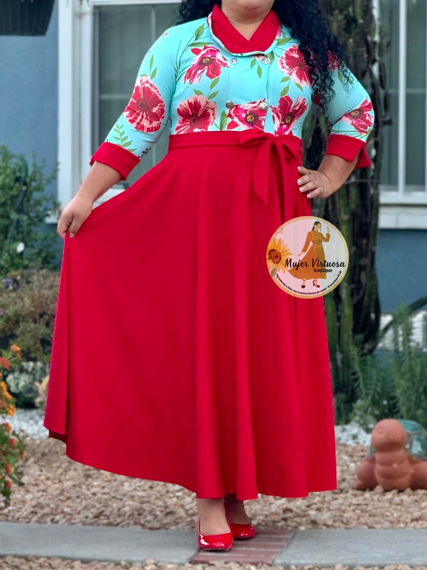 Raquel Mint & Red Floral Dress