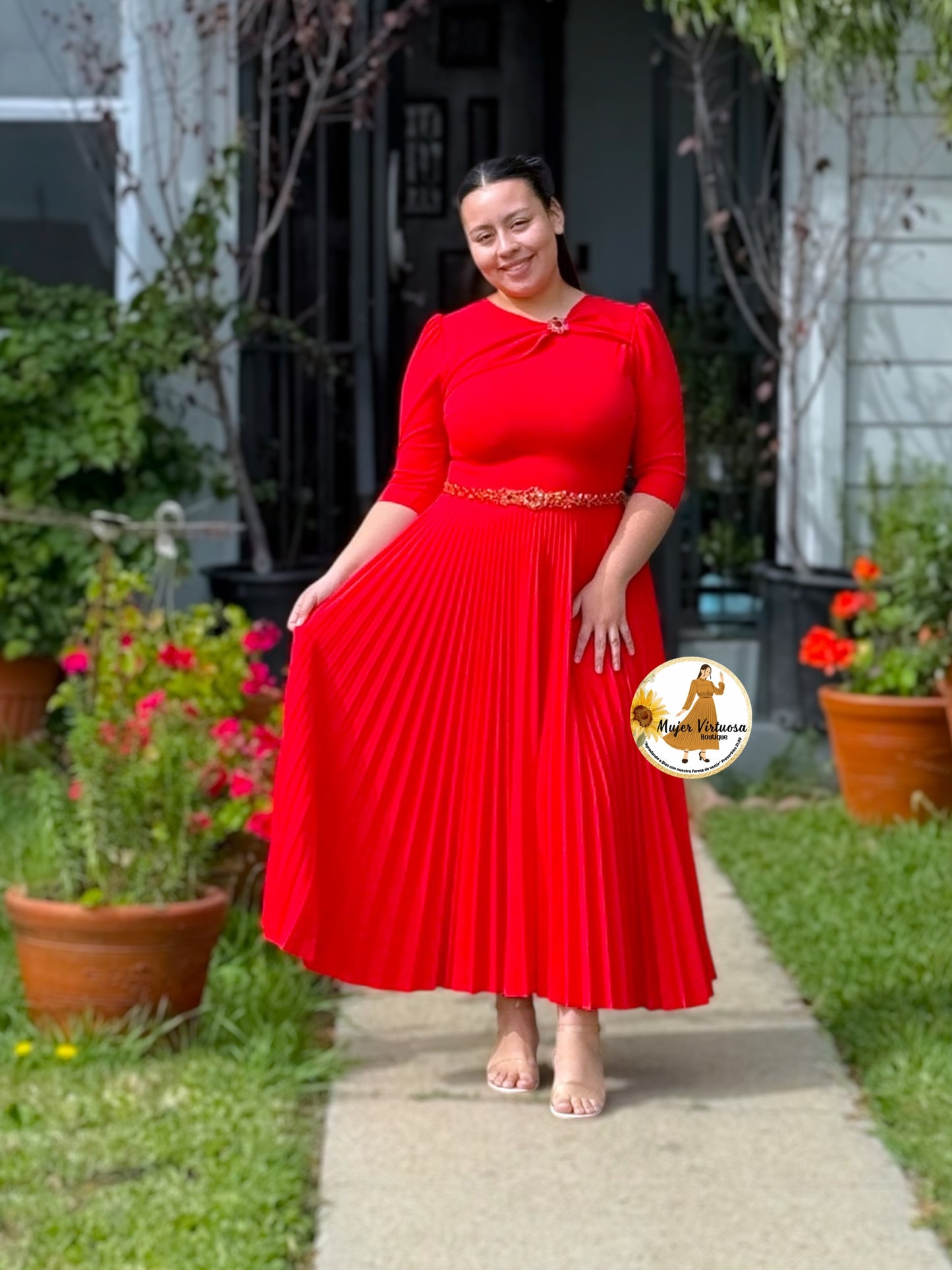 Rosalie Red Pleated Dress