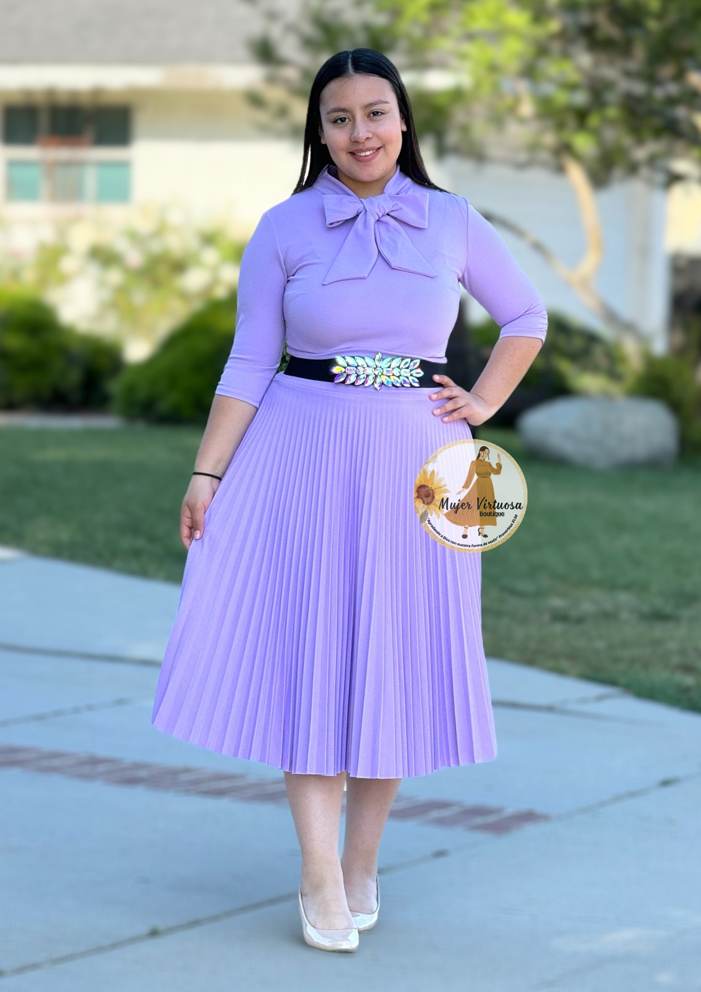 Lilac Pleated Midi Skirt