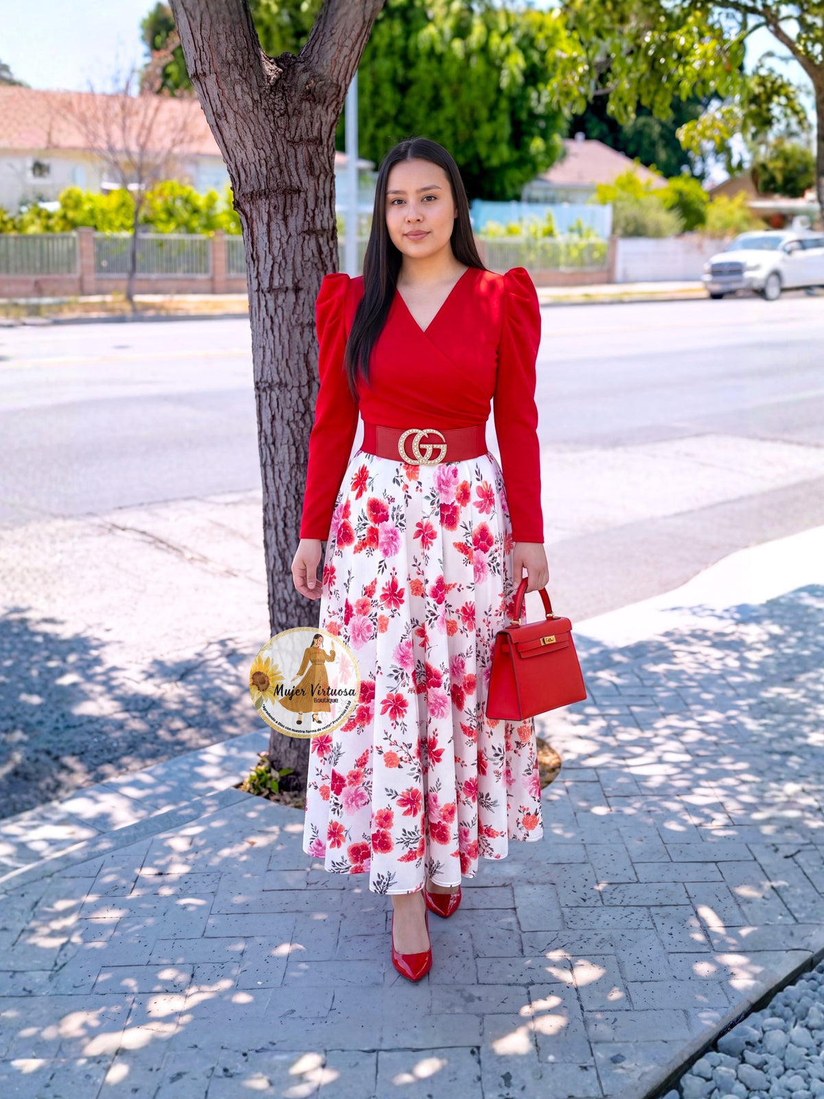 Larissa Red & White Velvet Dress