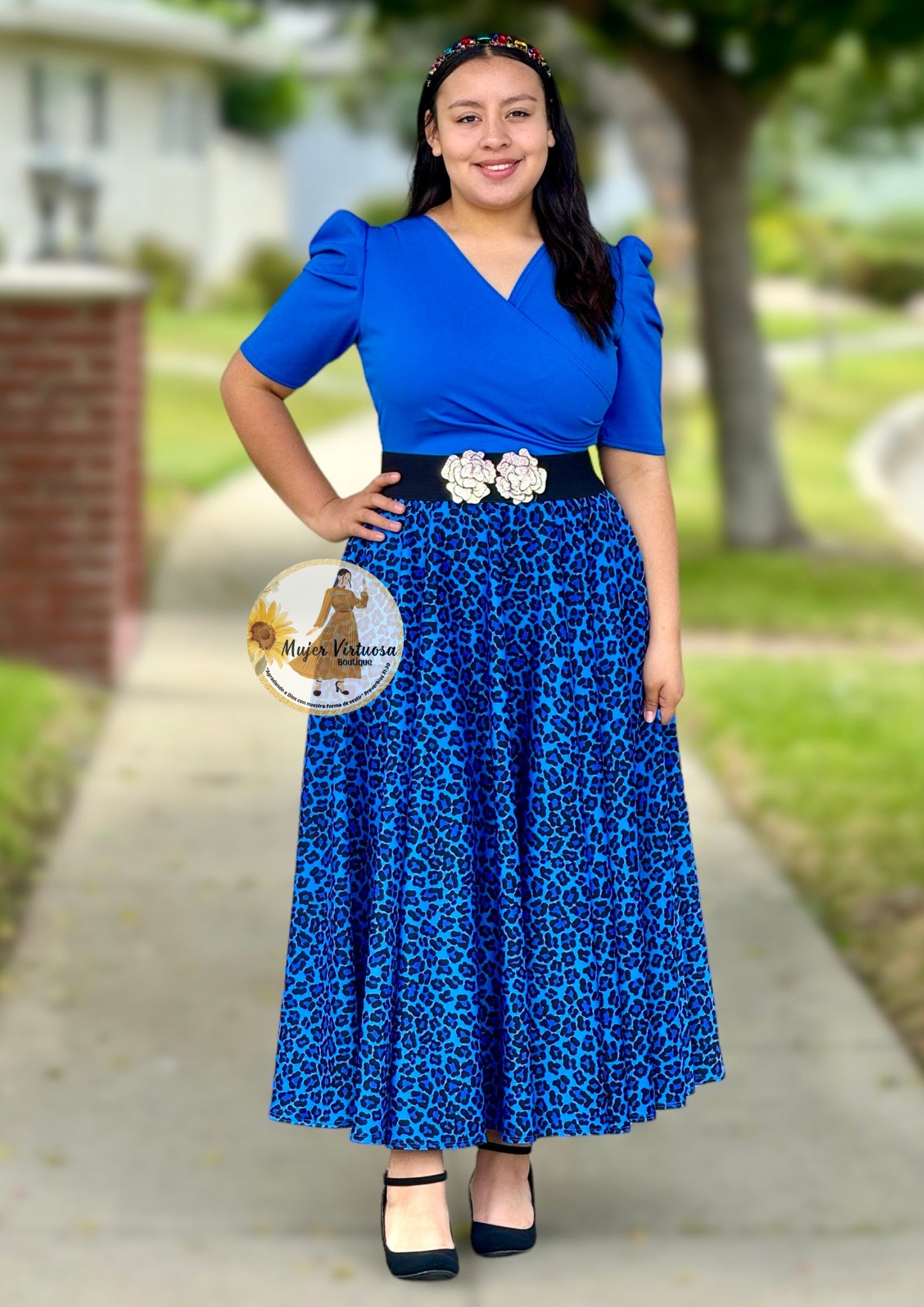 Susan Blue Animal Print Maxi Dress