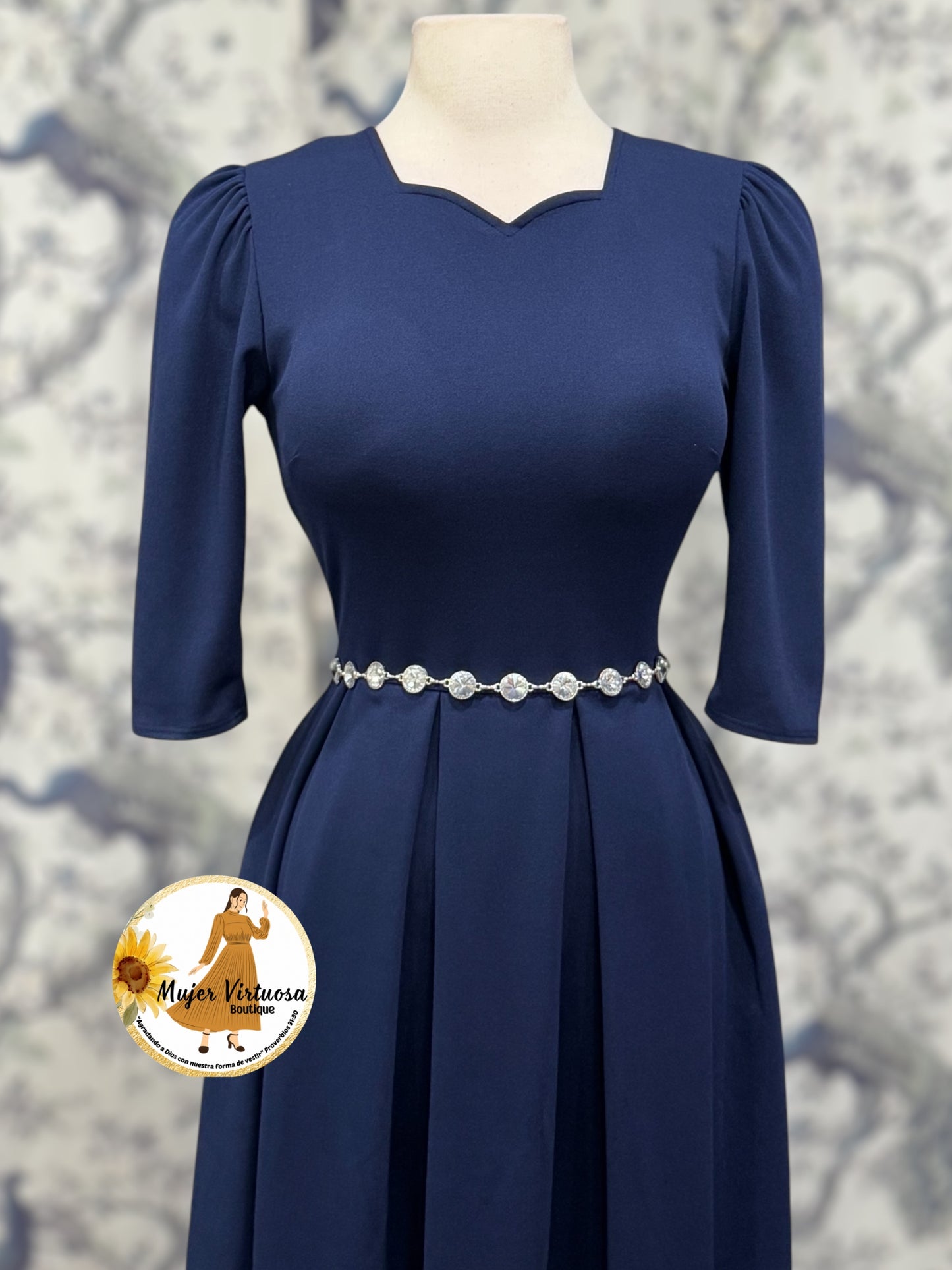 Jasmine Navy Dress con Paletones