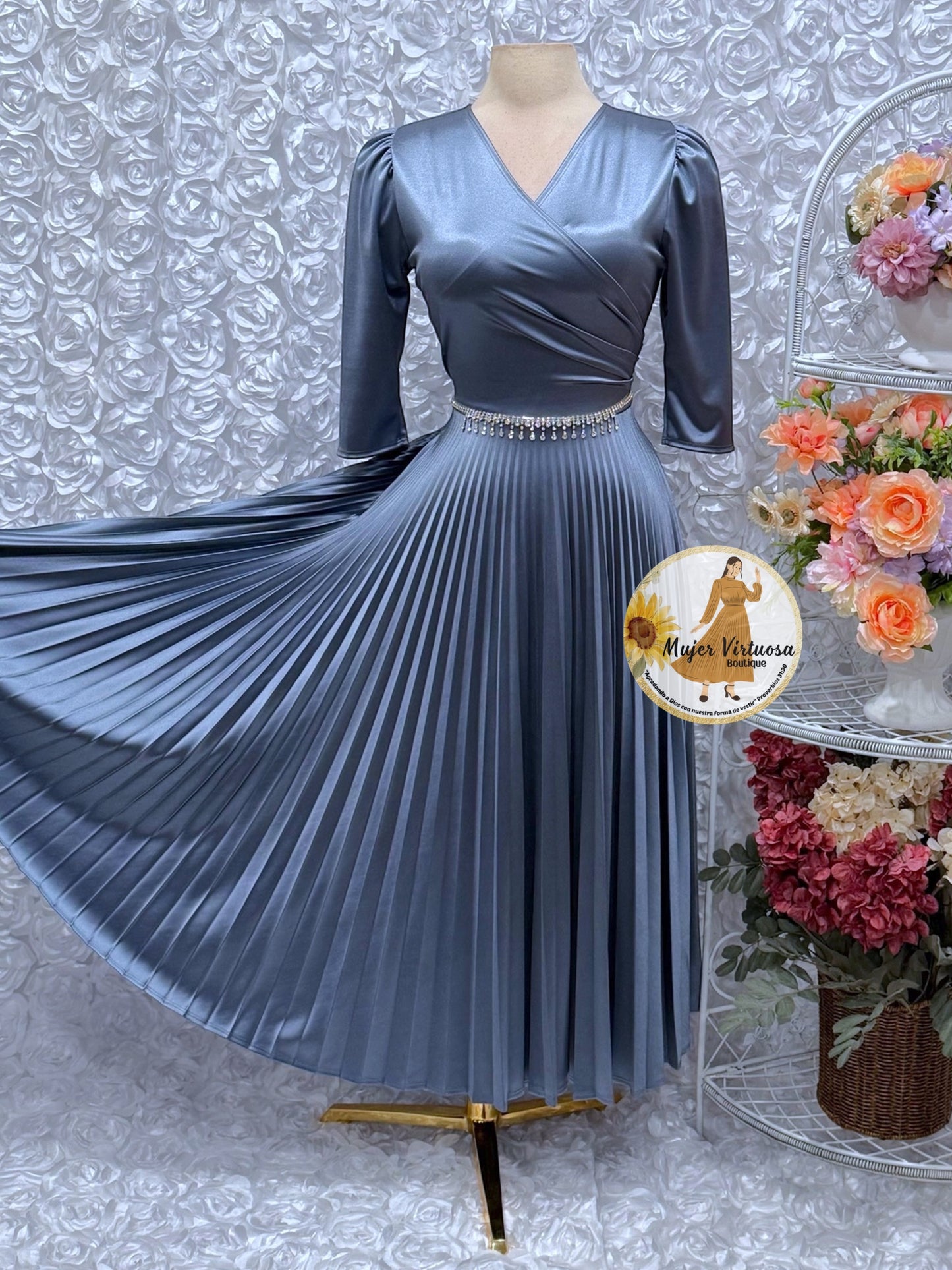 Lucia Dusty Blue Satin Dress
