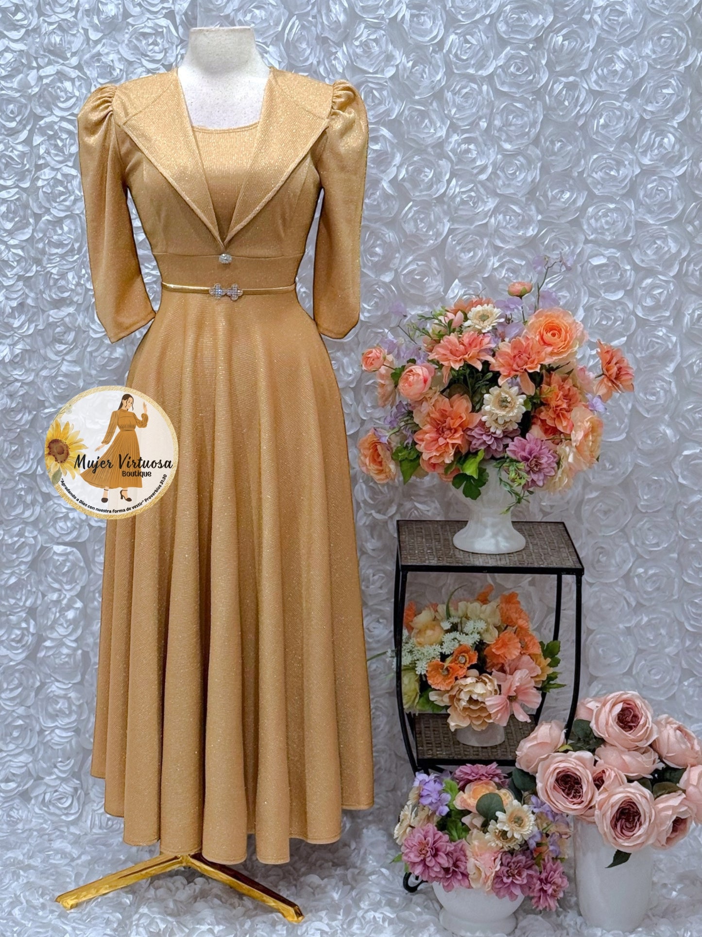 Astrid Gold Shiny Blazer Dress