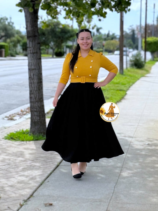 Frida Mustard & Black Dress