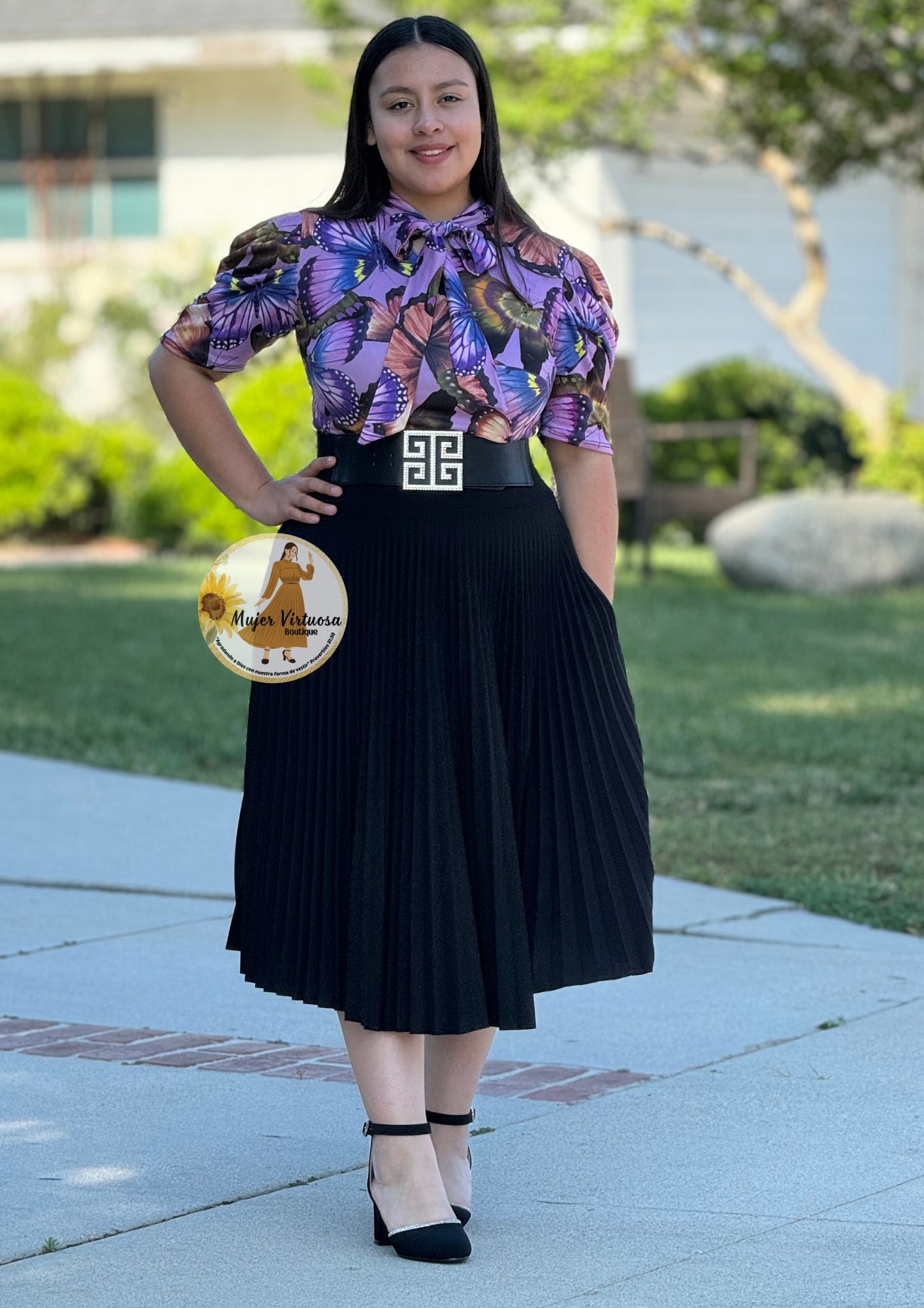 Black Pleated Midi Skirt