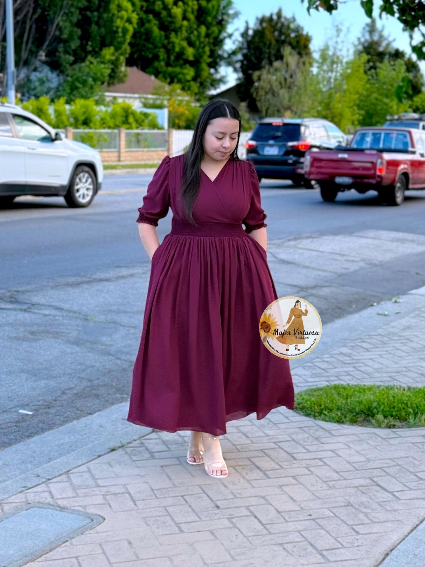 Julisa Burgundy Chiffon Dress