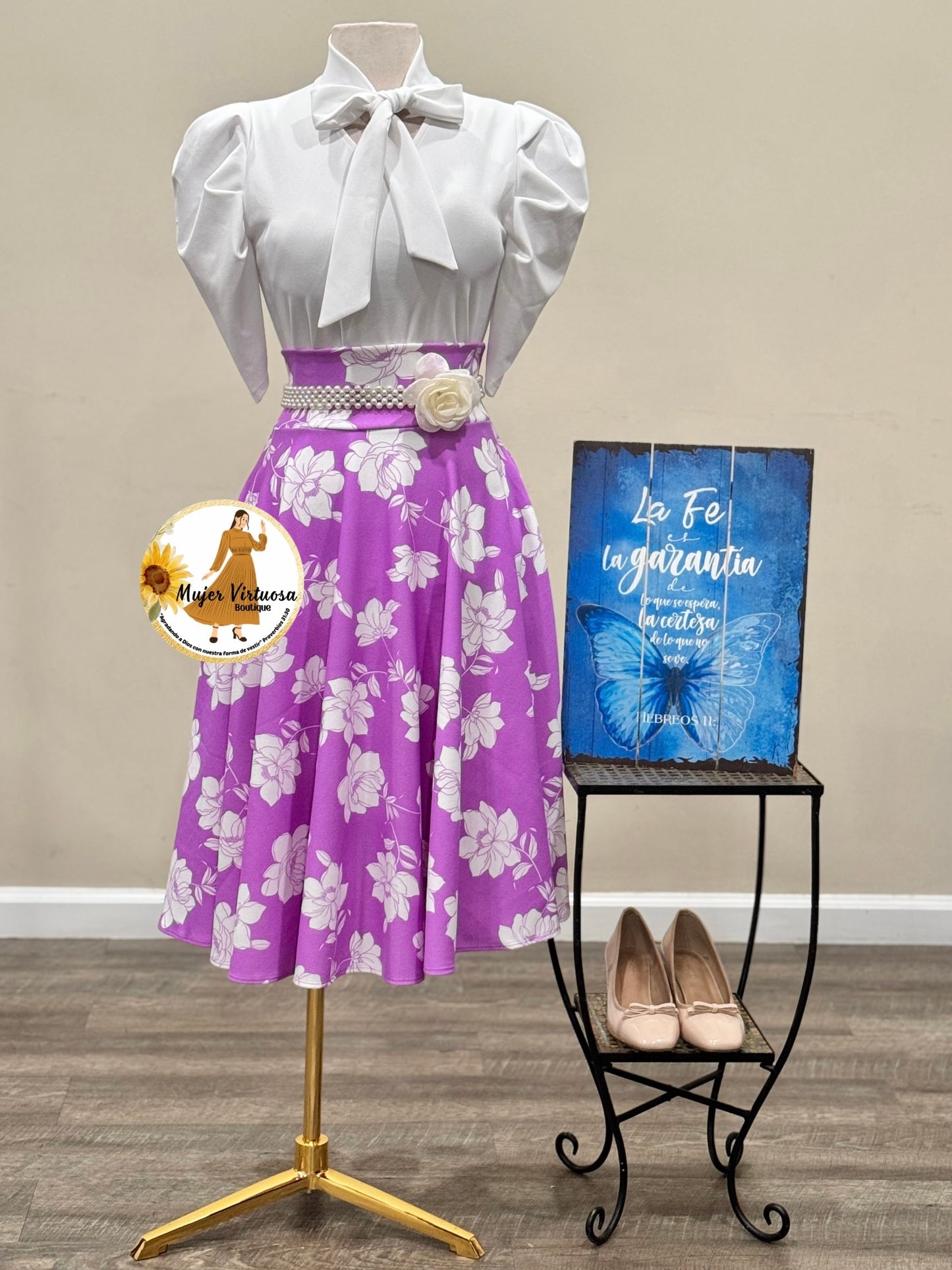 Lavender Floral Midi Skirt