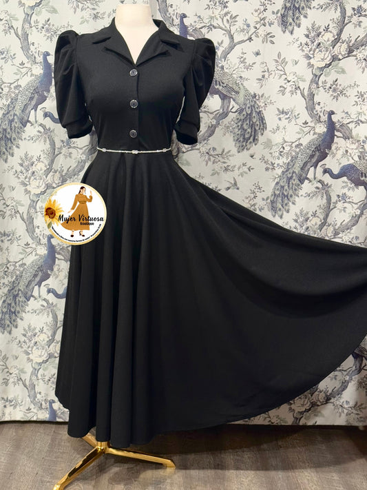 Rachel Solid Black Maxi Dress