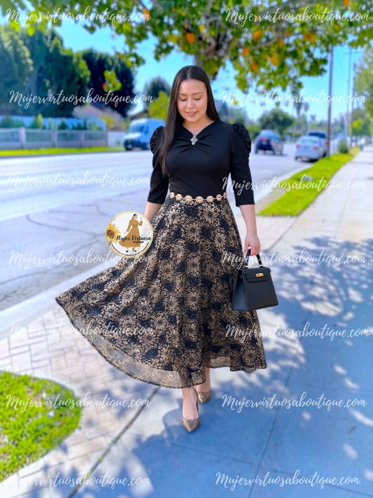 Lisa Black & Gold Lace Dress