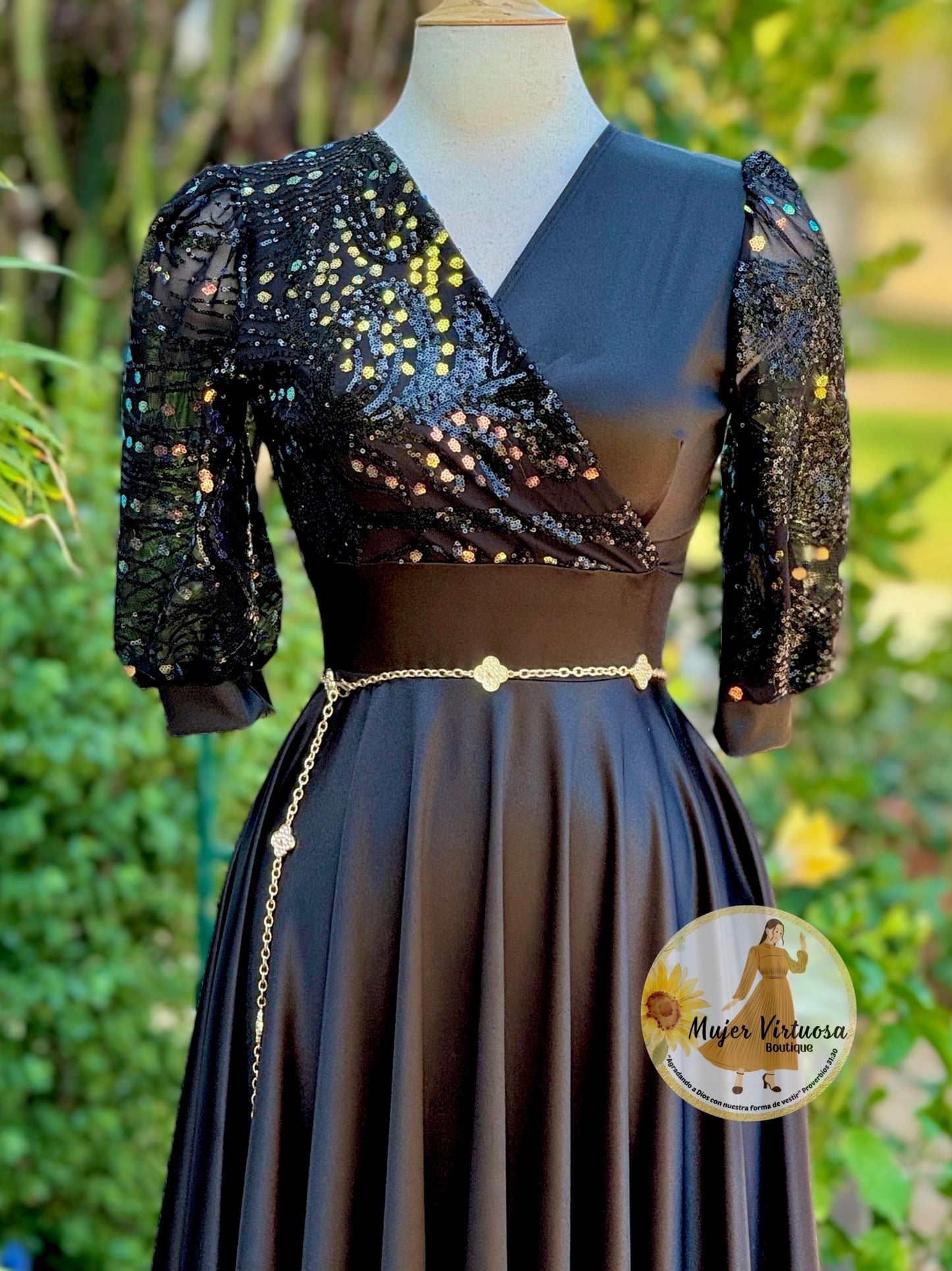 Charlotte Black Sequin Satin Dress