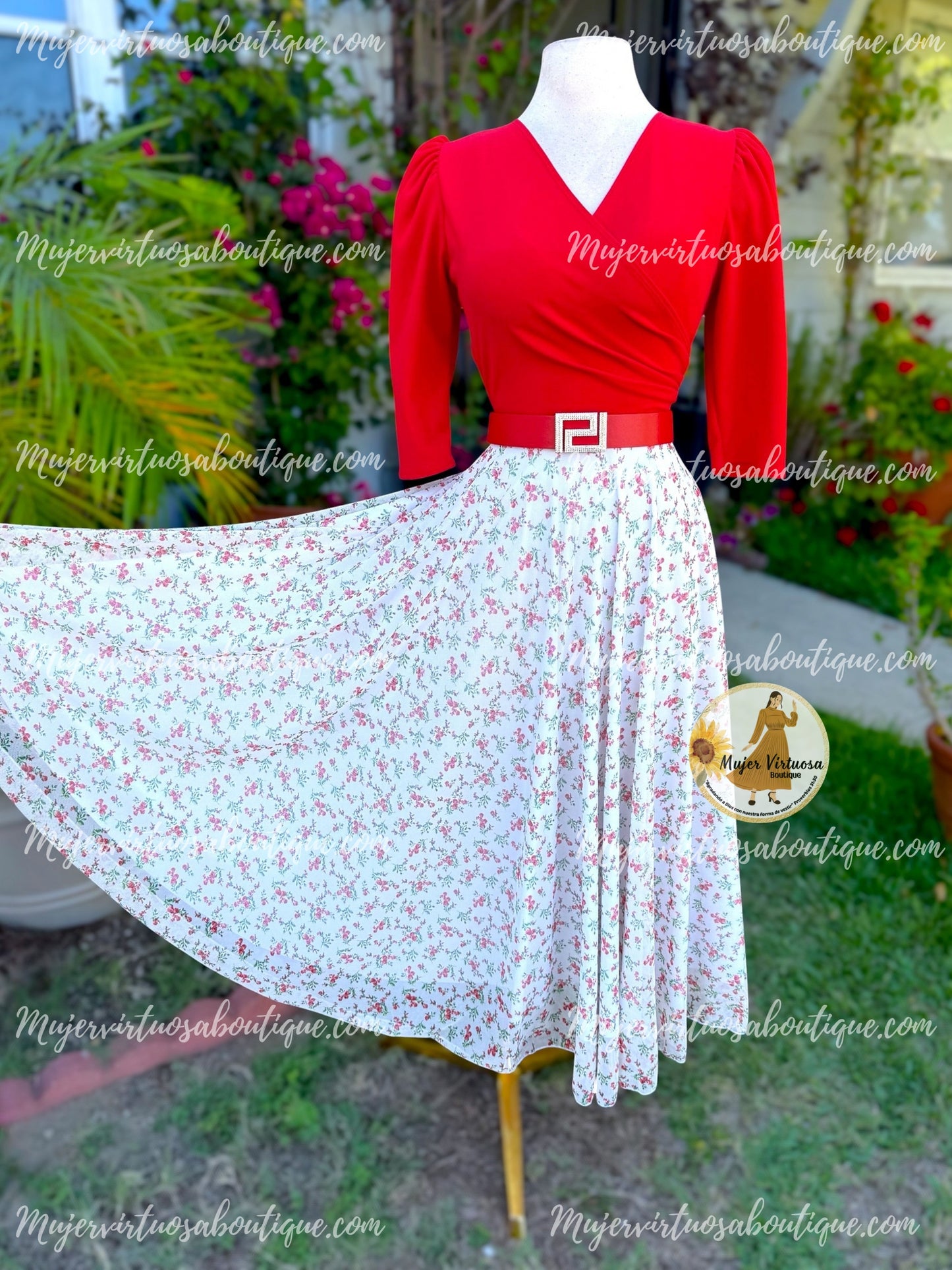 Eva Red Crepe & Mesh Dress