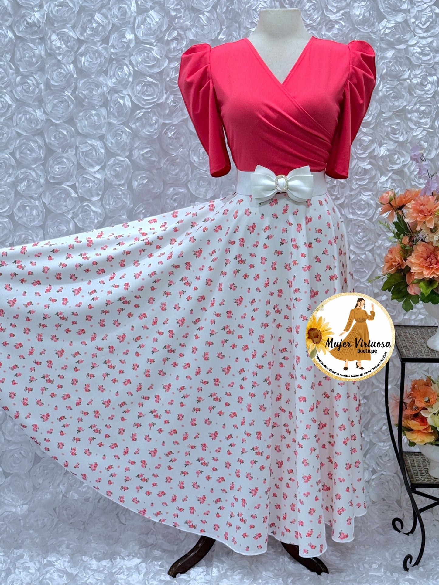 Susan Coral/White Floral Dress