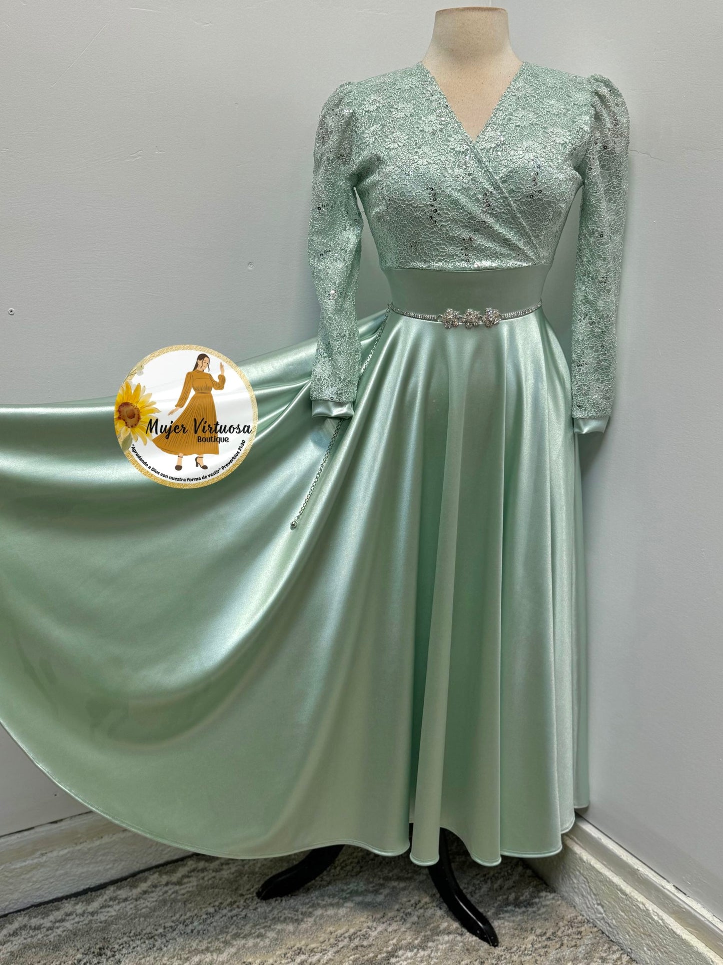 Cecilia Mint Satin Dress