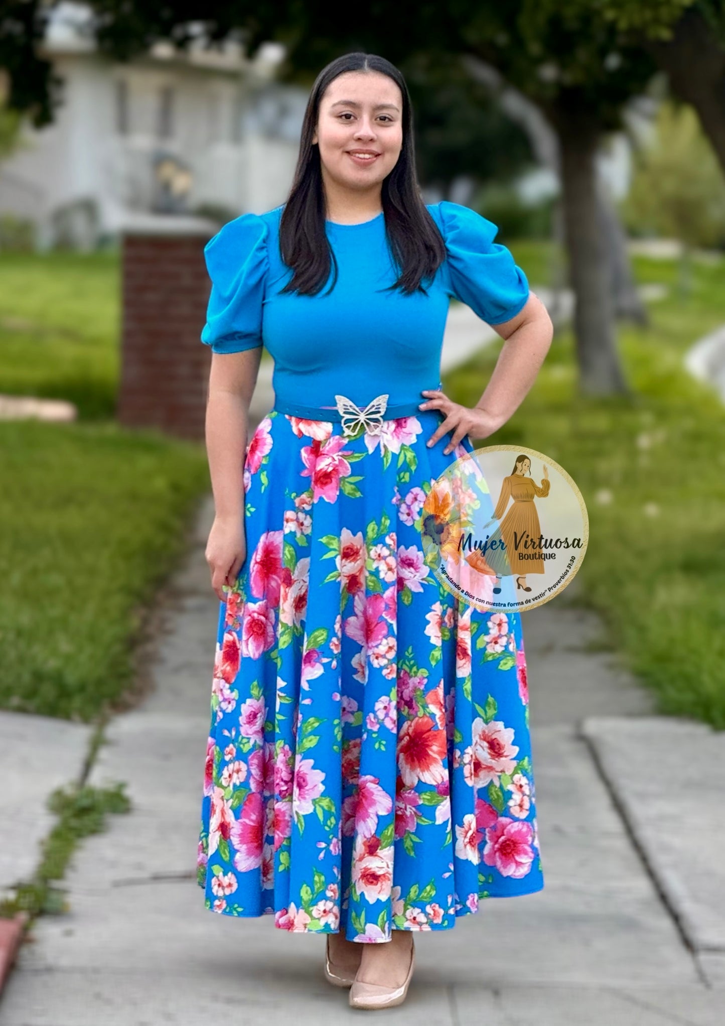 Vicky Aqua Maxi Floral Dress