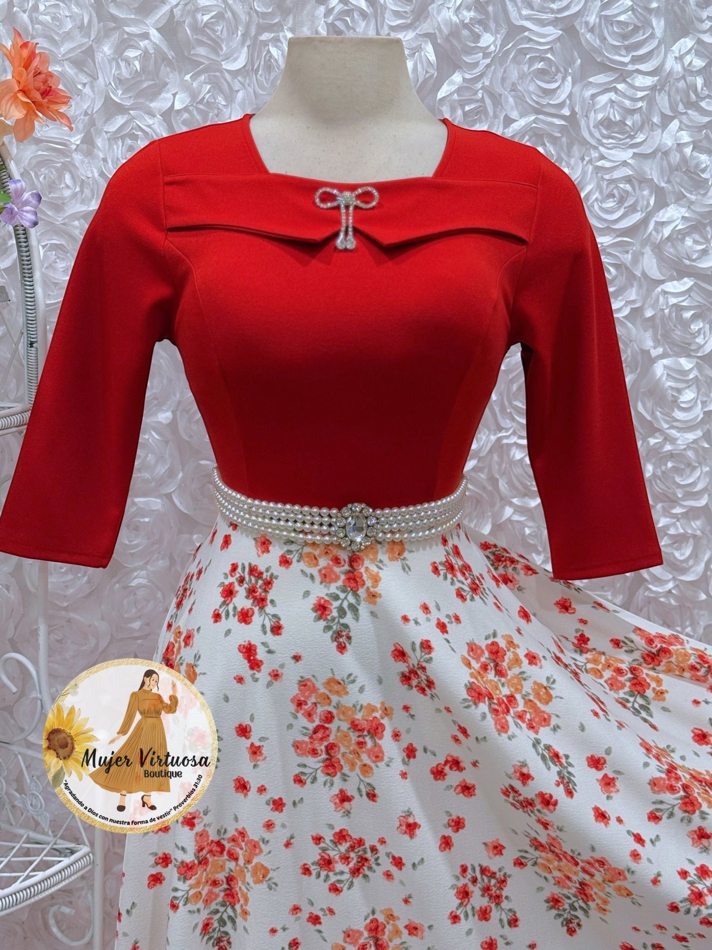 Alma Rust/White Floral Dress
