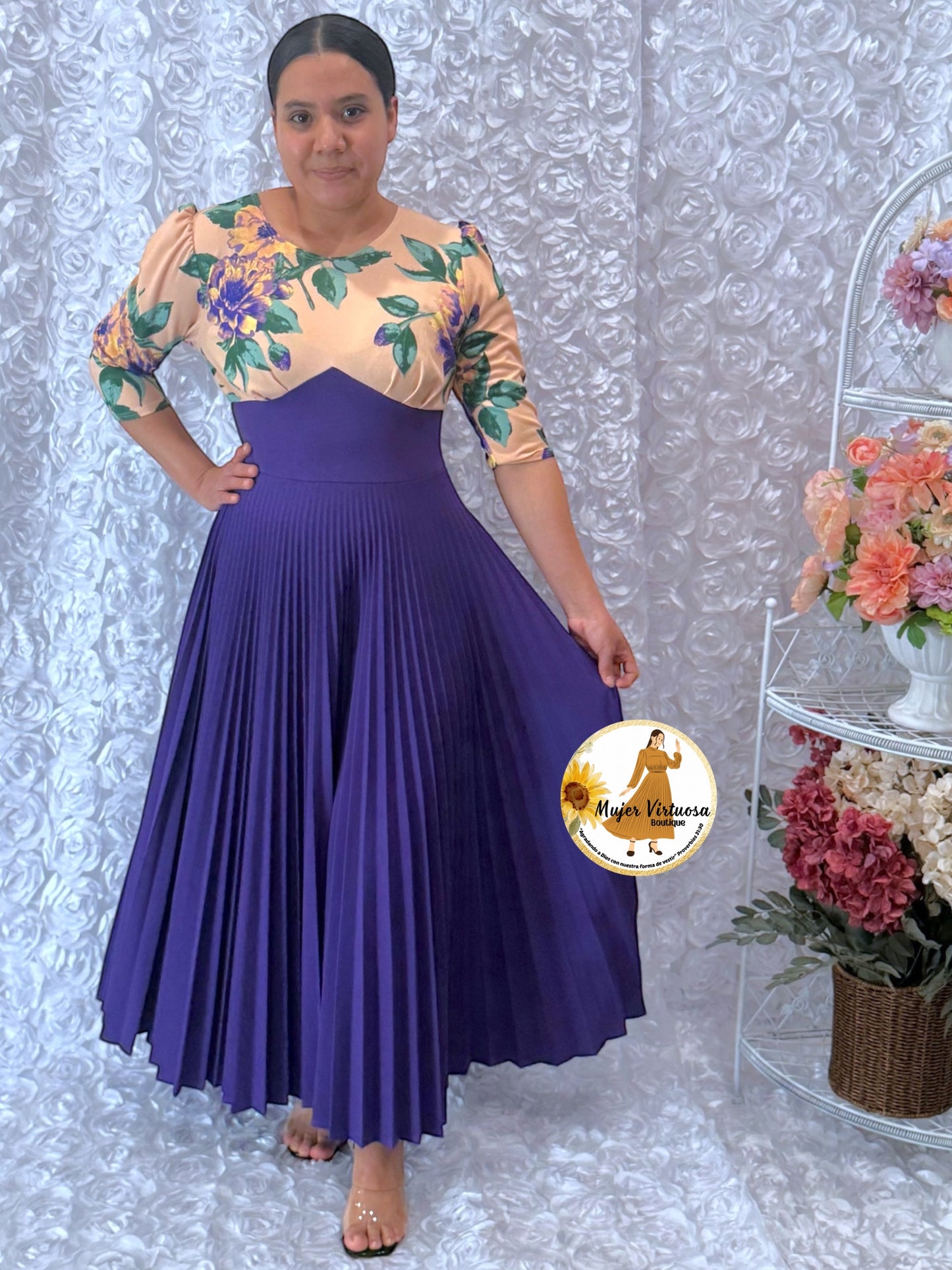 Cristel Peach & Purple Floral Dress