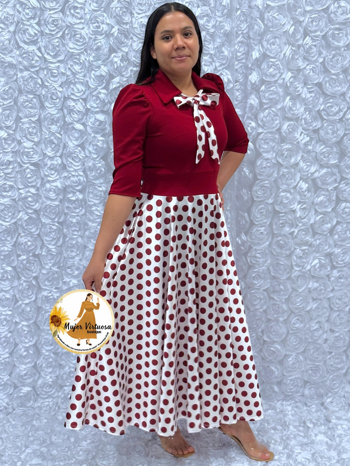 Burgundy/White Polka Dot Dress