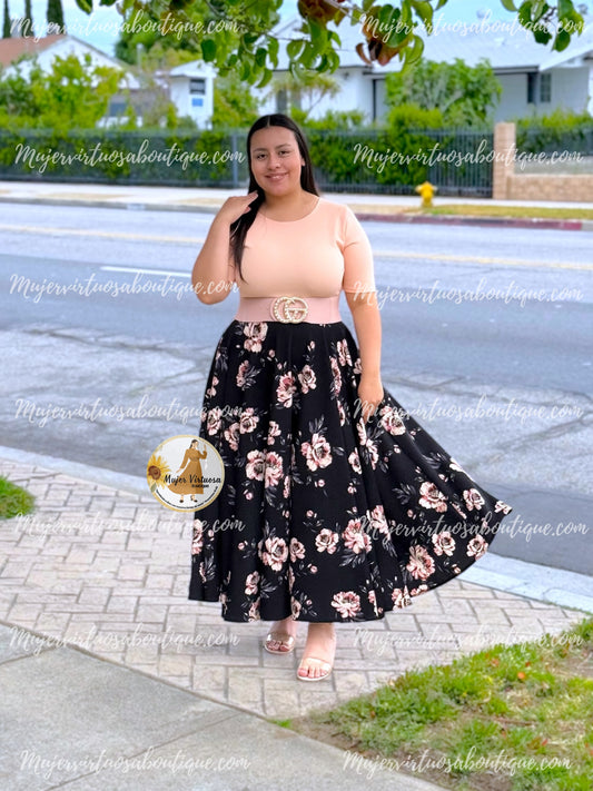 Melon & Black Floral Dress