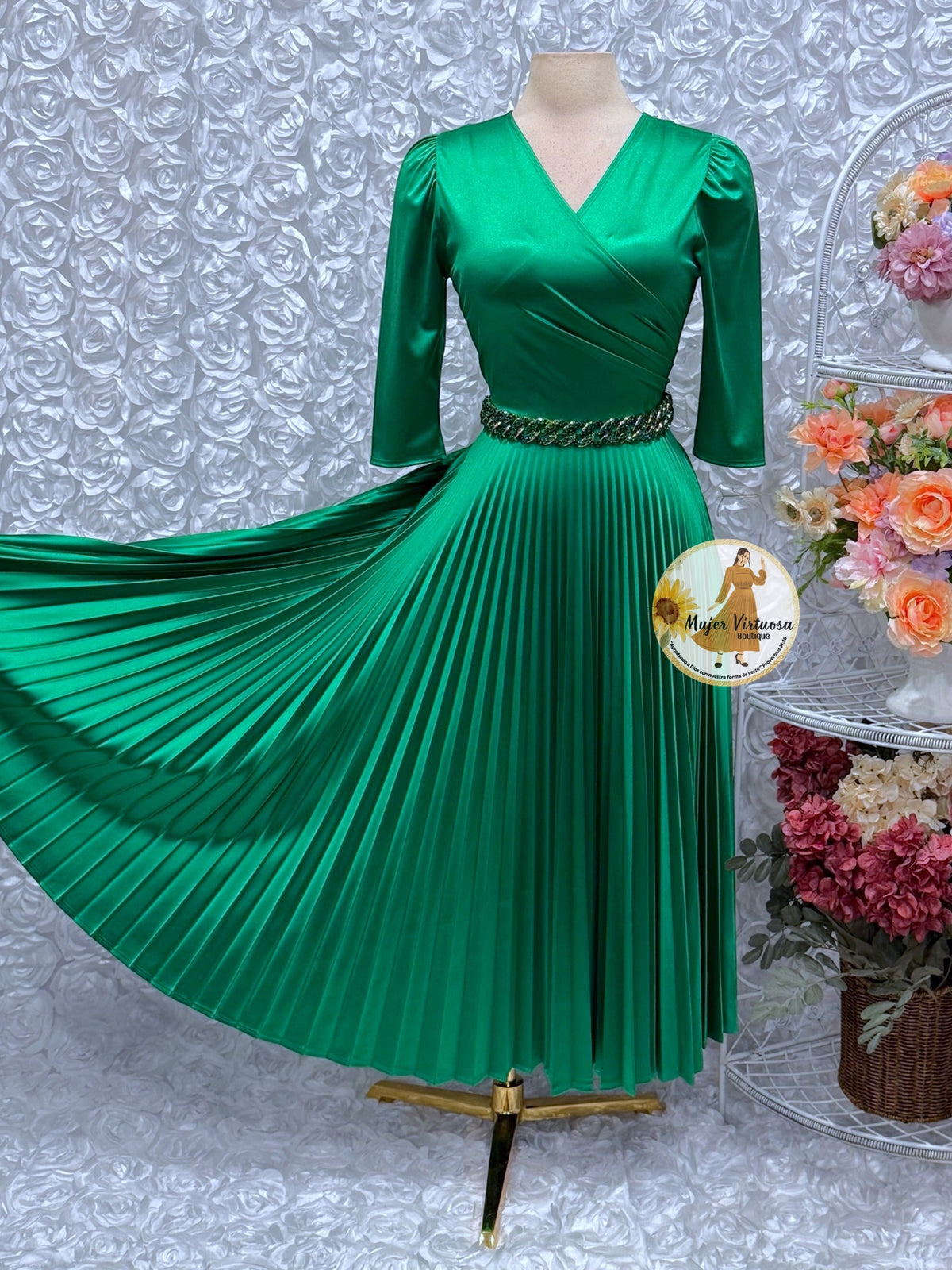 Lucia Kelly Green Satin Dress