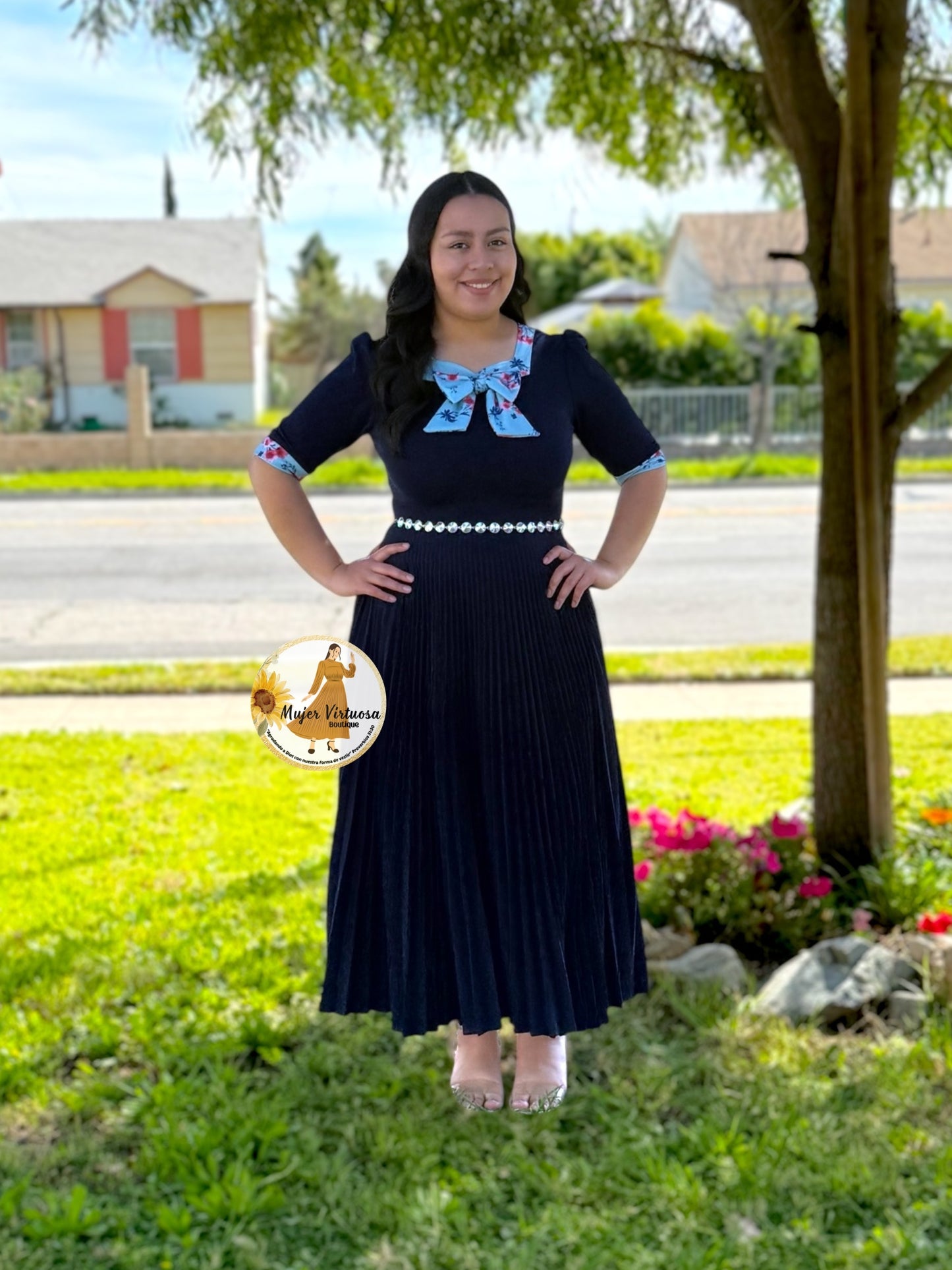 Madelyn Navy Pleated Dress