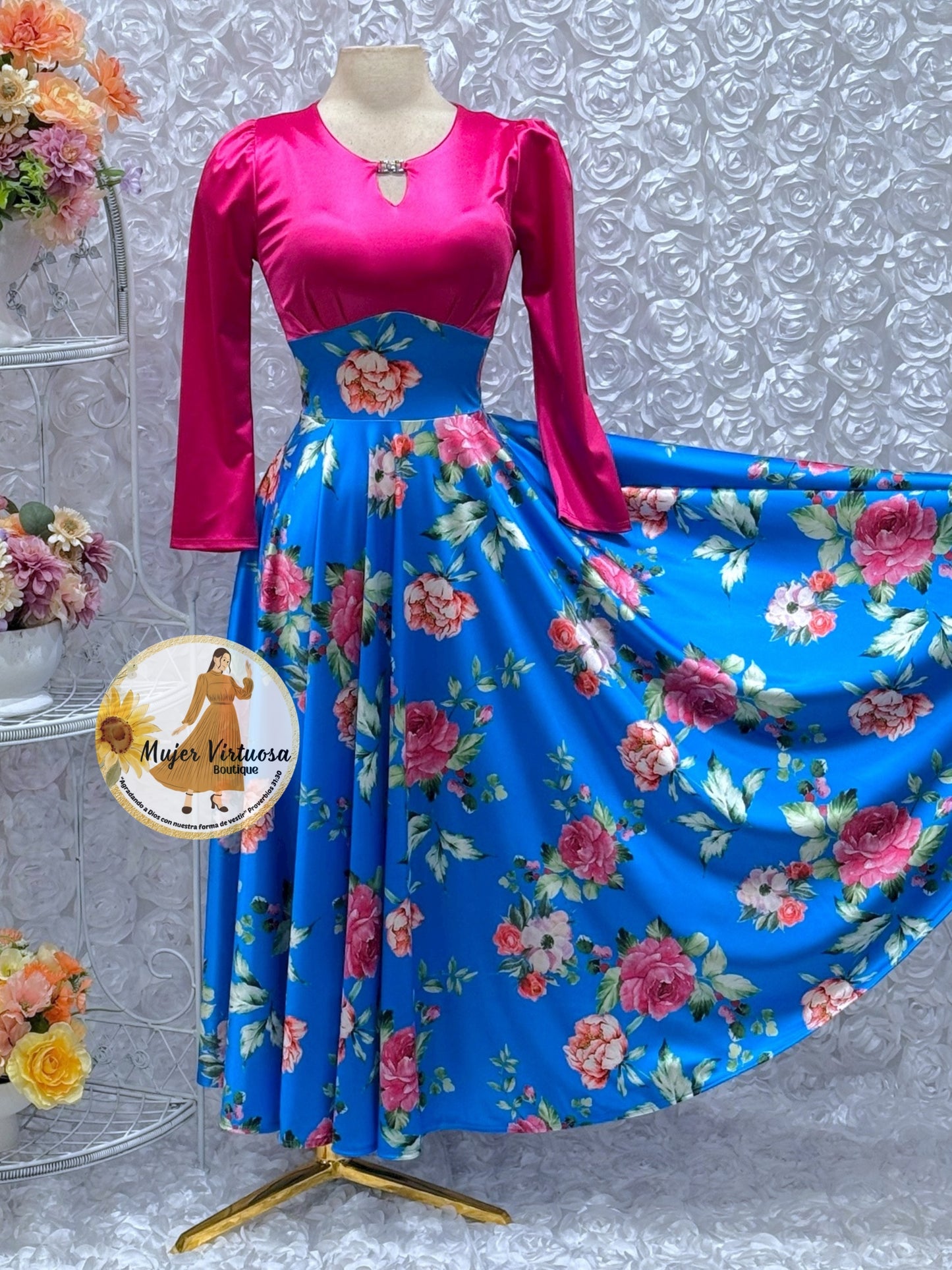 Heidi Fucsia/Blue Satin Dress