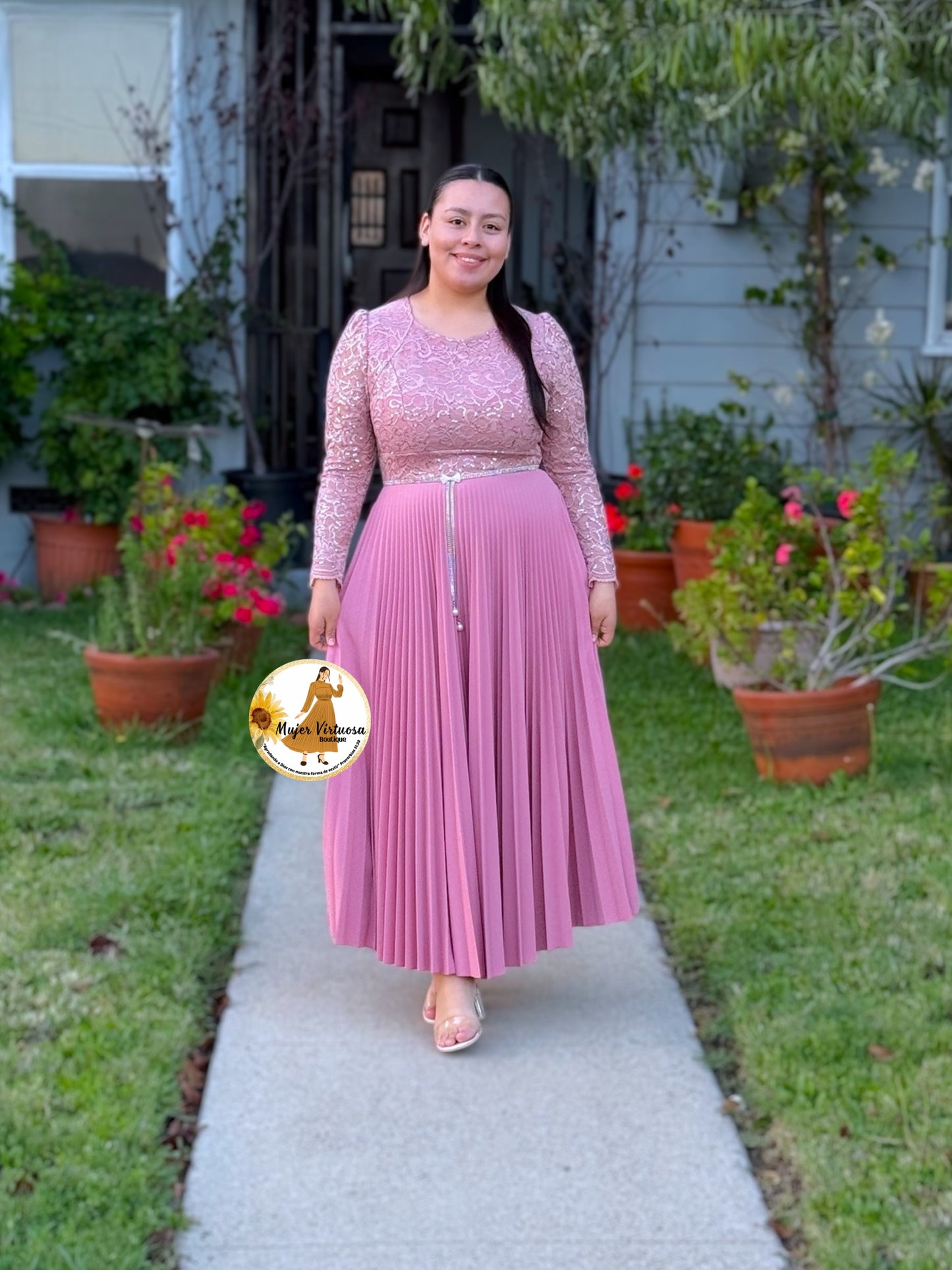 Arely Pink Pleated Dress