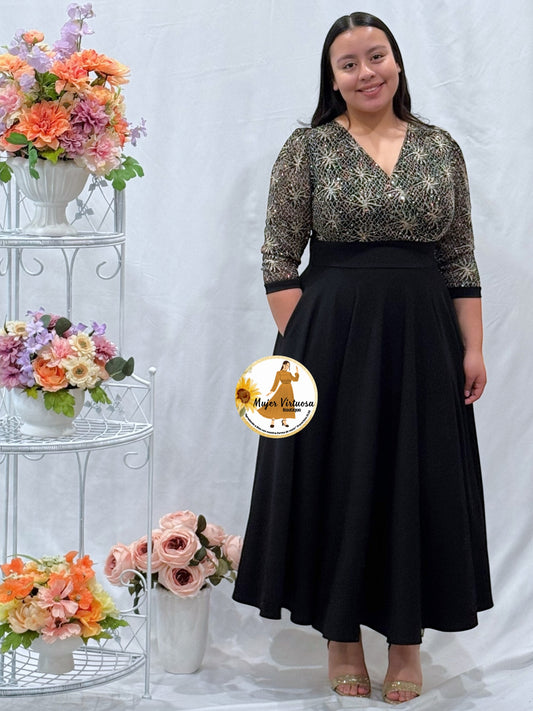 Débora Black Lace & Crepe Dress