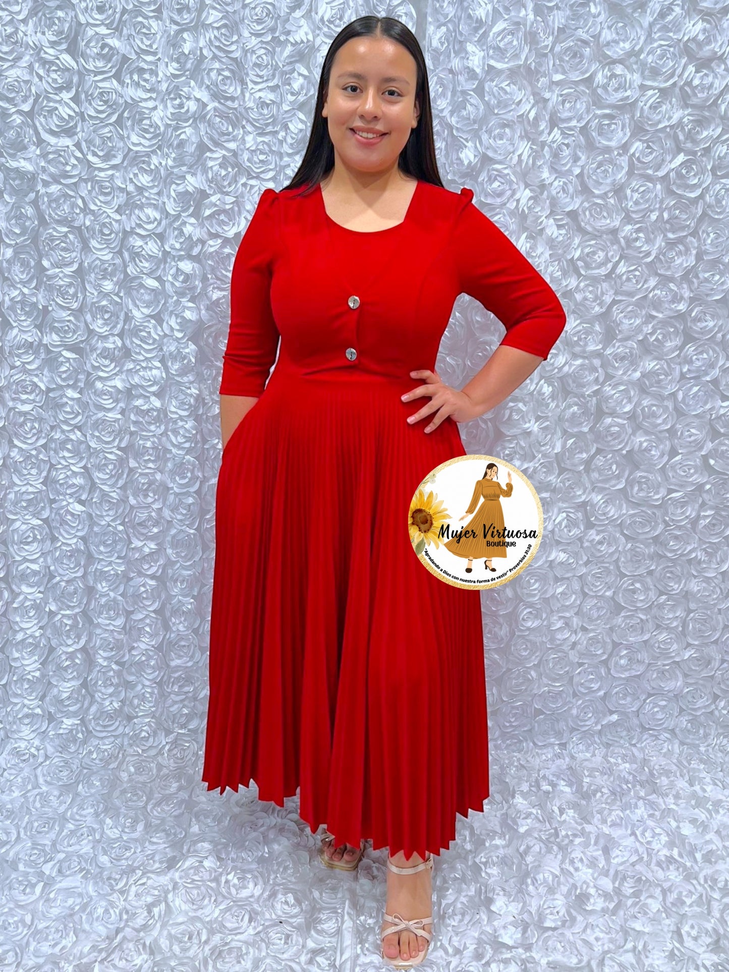 Milena Red Pleated Dress