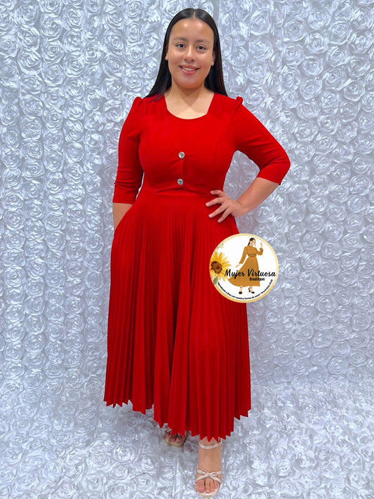 Milena Red Pleated Dress
