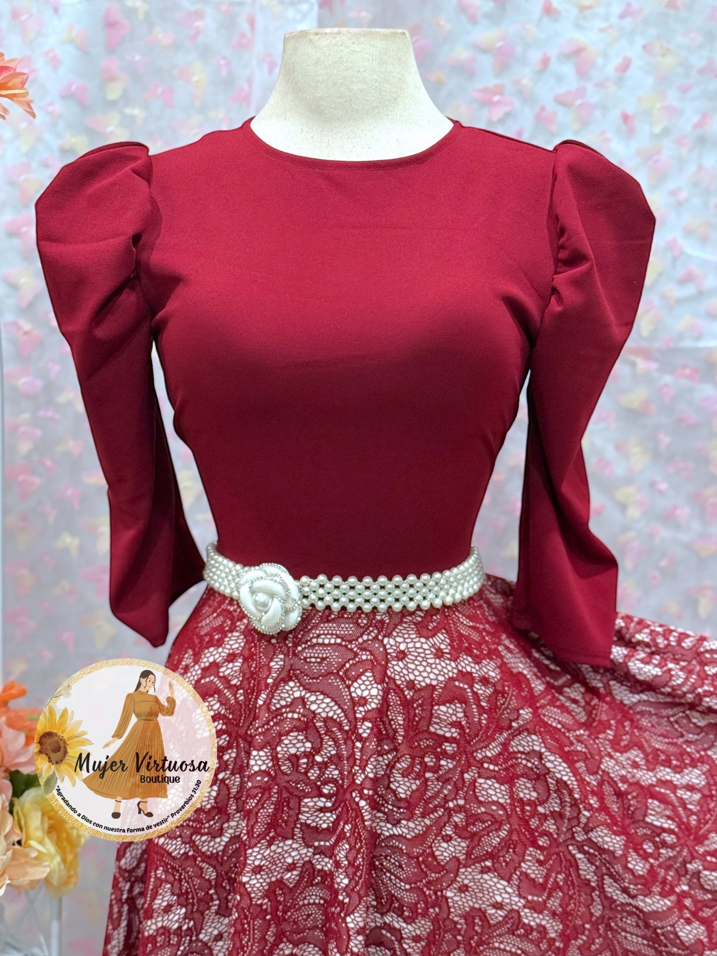 Burgundy Lace Midi Dress