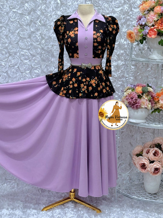 Analy Lilac & Black Floral Dress
