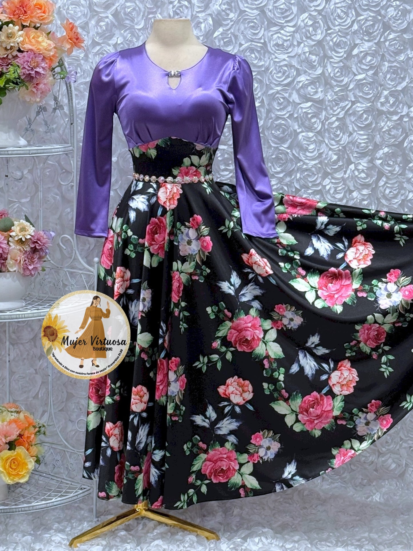 Heidi Violet/Black Satin Dress